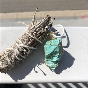 Raw Chrysocolla Wire Wrapped Crystal Necklace